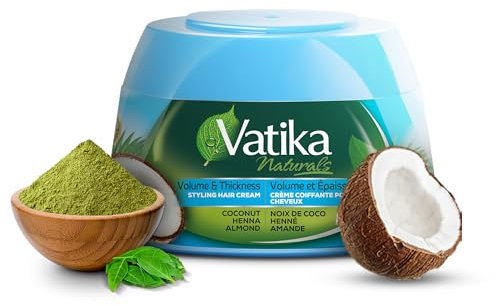 Vatika Naturals Hair Cream - Volume & Thickness (210ml, Coconut) | Enriched with Coconut, Henna & Almond for Boosted Volume and Stylish, Lively Hair