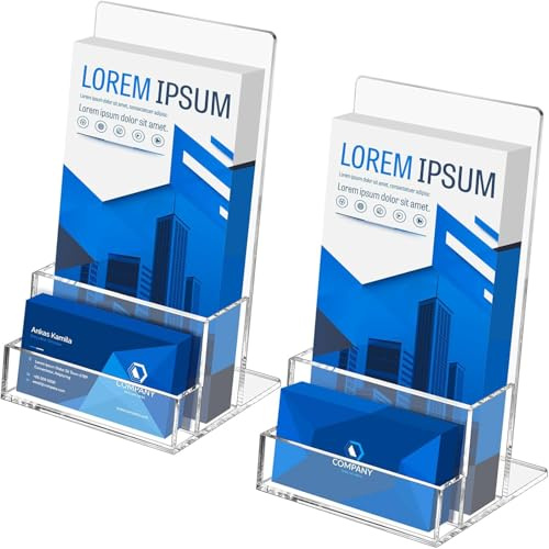 Rarapop Lot de 2 porte-brochures A6 en acrylique transparent - Avec porte-cartes de visite intégré - Idéal pour menus, magazines, brochures, livrets et documents (A6)