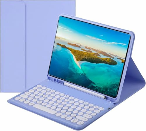 NUWONAYA Keyboard Case for Galaxy Tab S10 Plus/S9 FE+/S9 Plus/S7FE/S8+/S7+ with S Pen Holder, Slim Round Key Cute Candy Color Stand Cover with Magnetic Detachable Wireless Keyboard,Purple