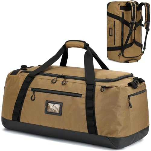 TUGUAN Bolsa de Viaje Grande 100L XL para Hombre y Mujer Bolsas Deporte Extra Grandes XXL con Mochila Función Fin de Semana Camping Duffle Bag Equipaje Mano, Marrón