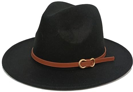HEYANN Fedora Herren Huts Filzhut mit Breite Krempe Herren Klassischer Panama Hut Damen Filz Hut für Party (M, schwarz)