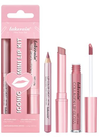 3PCS Matte Liquid Lipstick Lip Balm & Lip Liner Lip Kit, Hydrating Tinted Pink Lip Balm, Collagen Lip Gloss For Dry Lips, Waterproof Make Up Set (# 01 Nude Pink)