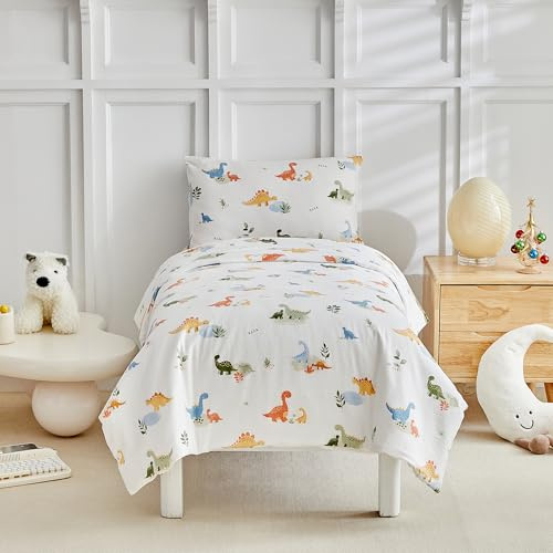 Ruccit Set di biancheria da letto con copripiumino singolo con dinosauri, per ragazzi e ragazze, per bambini e bambine, 2 pezzi, 135 x 200 cm