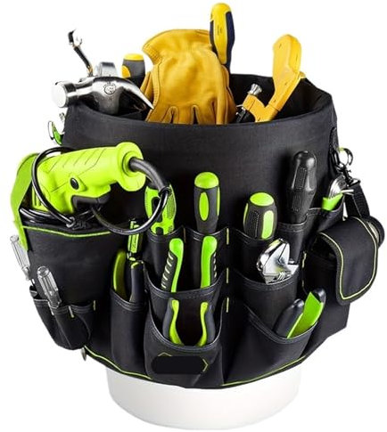 RUWLFE Borsa degli Attrezzi A Secchiello Organizer for Attrezzi con Secchio da 55 Tasche for Un Facile Accesso agli Attrezzi. Costruzione Resistente all'Acqua, Adatto a secchi da 3,5-5 galloni.