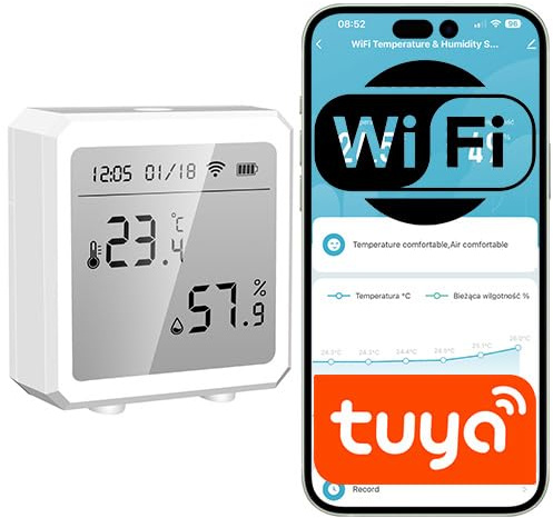 Sone Smart One WLAN Temperatur- & Luftfeuchtigkeitssensor Weiß mit LCD-Display, Tuya/Smart Life App, batteriebetrieben (3×AAA), Datenexport & Alarmfunktion