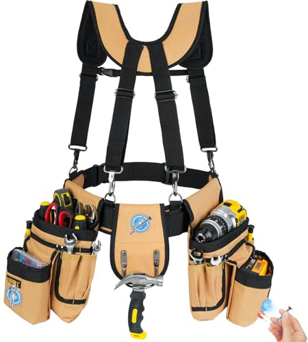 LEFOR·Z Tool Belt with Suspenders,27-Pockets Heavy Duty Tool Belts for Men
