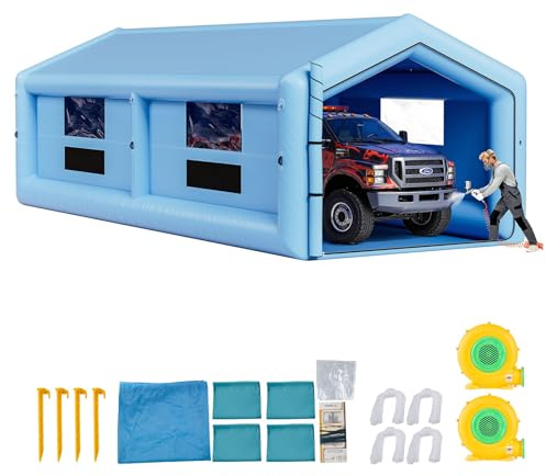 VEVOR Cabina di Verniciatura Spray Gonfiabile 12 x 5 x 4 m, Tenda Spray di Verniciatura a Spruzzo Ventilatori da 950W+1100W, Tetto Triangolare con Finestre per Automobilistici Parti Metalliche Auto