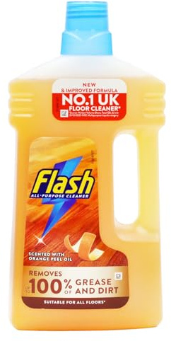 Flash All Purpose Floor Cleaner for Wood Floors 1000ml – Multi Surface Cleaning Liquid with Orange Peel Oil – pH Safe Wood Floor Cleaner for Shine & Protection