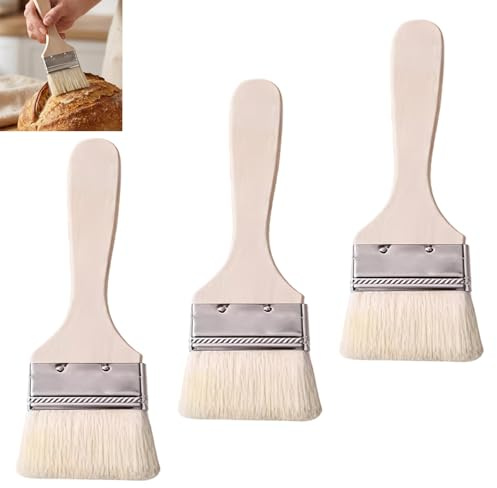 3 Pezzi Pennelli da Pasticceria con Setole Naturali, Pennelli Set da Cucina Classici, per Torte, Grigliate, Olio, Burro, Uova, Misure: 16 x 4,4 cm (Marrone)