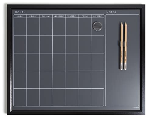 U Brands Magnetic Chalk Calendar Board, 16 x 20, Black Wood Style Frame, Premium Surface, Includes Chalk Pencils, Magnet