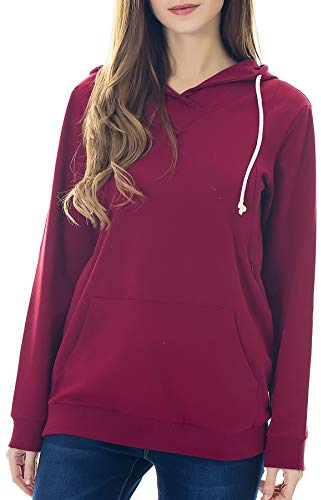 Smallshow Maternity Nursing Hoodies Women’s Long Sleeve Breastfeeding Sweatshirt Wine M