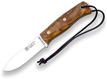 Joker Jagdmesser Ember F CO123-P, braune Lederscheide mit Feuerstahl, Gürtelmesser mit Klinge 10,5 cm aus SANDVIK 14C28N Stahl, Olivenholznholzgriff, Werkzeug zum Angeln, Jagen, Camping und Wandern