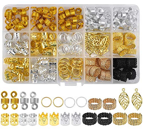 Dokpav 200 Pièces Bijoux de Tresse de Cheveux en Aluminium Anneaux Dreadlocks Perles pour Accessoire de Cheveux