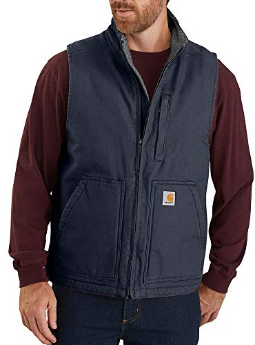 Carhartt Loose Fit Washed Duck Sherpa-Lined Mock-Neck Vest Capispalla da Lavoro, Navy, XX-Large Uomo