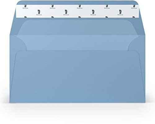 PAPERADO 50 Briefumschläge DIN lang/DL Haftklebung mit Seidenfutter - Dunkelblau gerippt Hell-Blau - 100 g/m² Kuvert ohne Fenster 22 x 11 cm - Umschläge mit Haftklebung breite Klappe