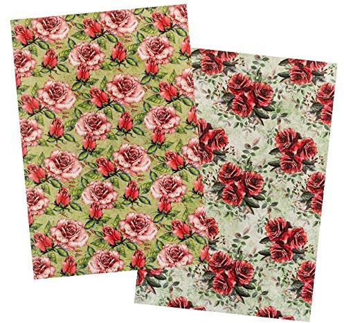 Ideen mit Herz 2 hojas de papel de arroz, papel de decoupage, DIN A4, 2 diseños diferentes, vintage, Navidad, etc. (25 flores)
