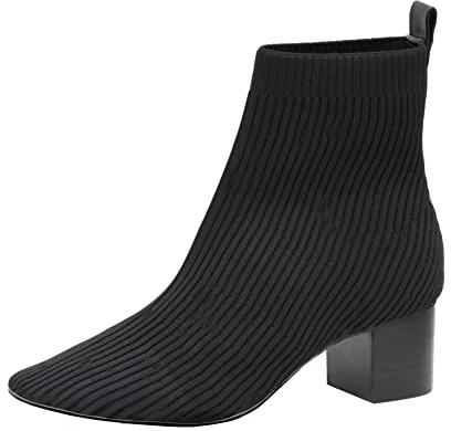 CUSHIONAIRE Neely Sock Booties for Women, Stretch Knit Block Heel Womens Boots with Memory Foam for All-Day Comfort and Style, BLACK 8W
