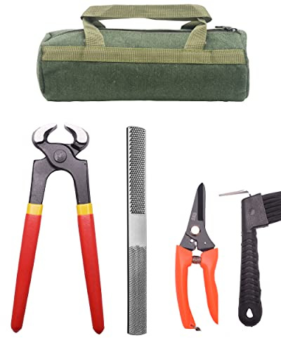 LONG RIVER 8 inch Farrier Tool Kits （5 Piece） Mini Rasp Hoof File Equine Metal Shears Farriers Hoof Nipper for Goat Pig