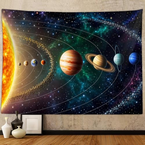 Outer Space Planet Tapestry, Universe Galaxy Solar System Earth Art Tapestries Wall Hanging for Men Kids Bedroom College Dorm Living Room Office Science Decor 40X30, Cool Hippie Poster Blanket