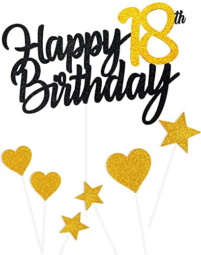Decoración para tartas, 18 cumpleaños, negro, niña, niña,18 cumpleaños, decoración para tartas, decoración para 18 cumpleaños, decoración para tartas de cumpleaños, decoración para 18 cumpleaños