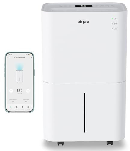 Air Pro 20L/Day Digital Dehumidifier - WIFI App - Large 4L Tank, Sleep Mode, 24H Timer Laundry Drying, Bedroom, Basement, Garage & Kitchen - Portable Electric Mould, Damp and Condensation Remover