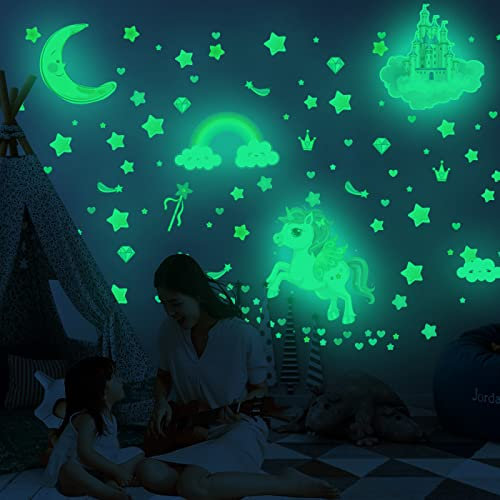 Stickers Muraux Licorne Lune Arc - En - Ciel Stickers Muraux DIY Enfants Etoiles Phosphorescentes Plafond Etoile Fluorescente Chambre Enfant Adulte pour Salon Chambre Cadeau