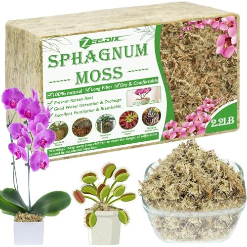 ZeeDix 1kg Sphagnum Moos für Pflanzen, Natürliches Langfaser-Sphagnum-Torfmoos in Großpackung für fleischfressende Pflanzen, Orchideen, Sukkulenten und Reptilien (80L hydratisiert)
