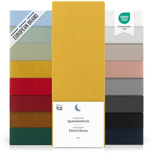 Blumtal® Spannbettlaken 90x200cm 2er Pack - Spannbettlaken Microfaser - Oekotext zertifizierte Bettlaken 2er Set - Bettbezug 90x200cm - Laken - Spicy Mustard - Gelb