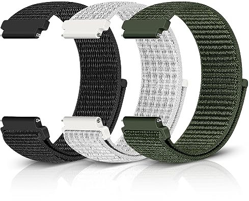 Relting Sport Loop Nylon Band 16mm 18mm 19mm 20mm 22mm Watch Band Quick Release,Soft Fabric Nylon Adjustable Rugged Velcro Replacement Wristband Strap for Men Women (Black+Army Green+Reflective White,