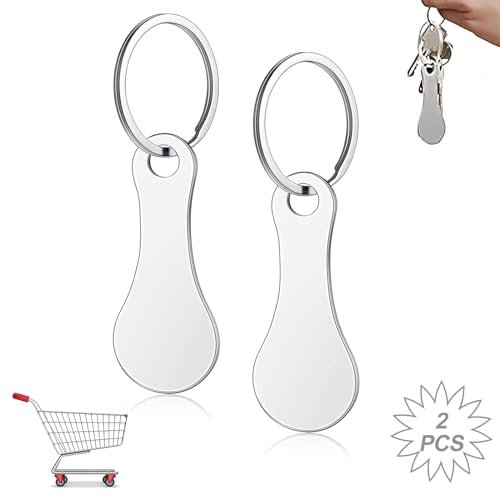 2 Stück Einkaufswagenlöser Schlüsselanhänger, Rund Edelstahl Einkaufswagenchip, Abnehmbarer Einkaufswagenchip Schlüsselanhänger Chip für Einkaufswagen Trolley Tokens