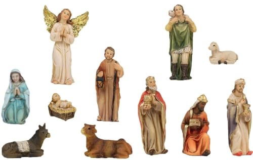 FADEDA 11 figuras de belén. Altura: 9 cm. Pintadas a mano. Figuras de belén detalladas. Decoración de mesa de Navidad. Accesorios para belén