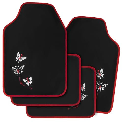 WOLTU Universal Auto Fußmatten Teppich Stickerei Butterfly Rot