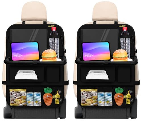 Einesin Proteggi Sedile Auto Bambini Posteriore con Vassoio da Tavolo Pieghevole per tablet bambini, Impermeabile Organizer Sedile Posteriore Auto Tasca Trasparente per Tablet iPad