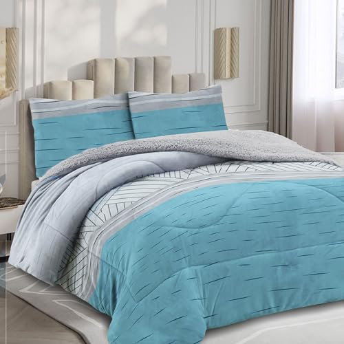 MANEMI Edredón Borrego Estampado 240 x 260 cm con 2 Fundas de Cojín - Nórdico Invierno Cálido y Suave, Relleno de Micro Fibra Poliéster, Reversible Franle y Sherpa