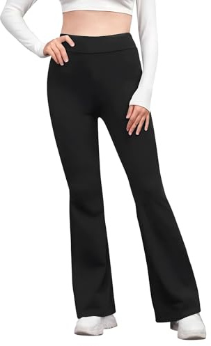 HZHSGLY Girls Flared Leggings,Kids Athletic Leggings,High Waisted Dance Yoga Pants for Ages 9-10 Years Black