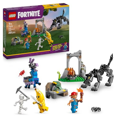 LEGO Fortnite Le Camp de Banane et Mécano - Jouet de Construction avec Figurines de Loup & Lama de Ravitaillement - 3 Minifigurines & Feu de Camp - Cadeau pour Gamer, Garçon ou Fille dès 7 Ans 77075