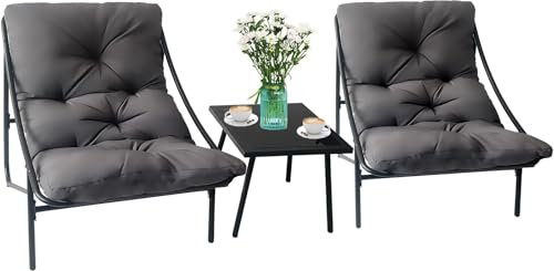 Muebles de balcón pequeño para exteriores, juego de muebles de jardín, juego de muebles de balcón, juego de 3 piezas, mesa y sillas con cojín y mesa de café para terraza, balcón, jardín