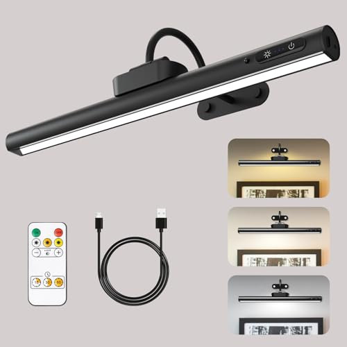 Snovire Rechargeable Picture Light, 4000mAh Battery Operated Wall Light with Timer & Memory & 3 Color Temps & Brightness Adjustable, Wall lamp for Dartboard Photo Mirror (15.7”, Black)