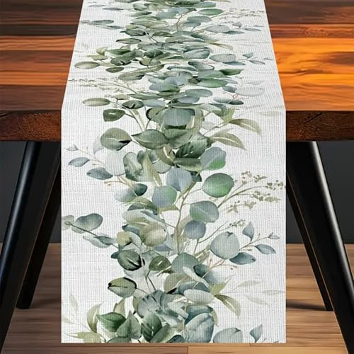 BSITSSS Tischläufer Eukalyptus Grün, Leinen Tischläufer Sommer, 33 x 183 cm Tisch Dekoration Tischdeko Grün Drinnen für Urlaub Hochzeit Esszimmer Küche Wohnzimmer Party
