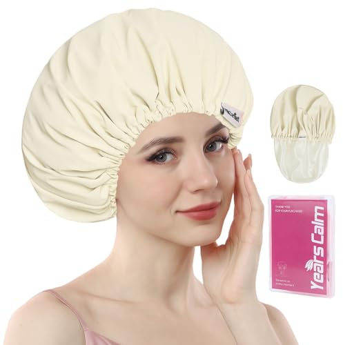 Years calm Duschhaube, wiederverwendbar, wasserdicht, doppellagige Haarkappe für Frauen, mit Gummiband, ideal für Dusche, Spa, Reisen & Reinigung (Hellgelb, Einheitsgröße)