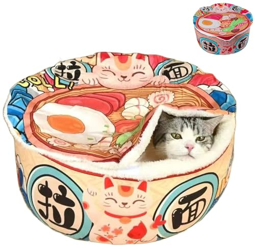 ZHUIYIWIN Katzenhöhle, Katzenbetten, Kuschelhöhle für Kätzchen, Bequemer Schlafplatz für Katzen Welpen, Plüsch Haus Indoor (Ramen, M)