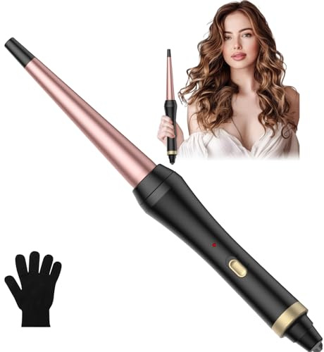 Hair Wand Curler, Tapered Curling Iron 13-25MM, Curling Wand for Long Hair, Ceramic Hair Curler PTC Fast Heating, Wide Voltage 110-240V