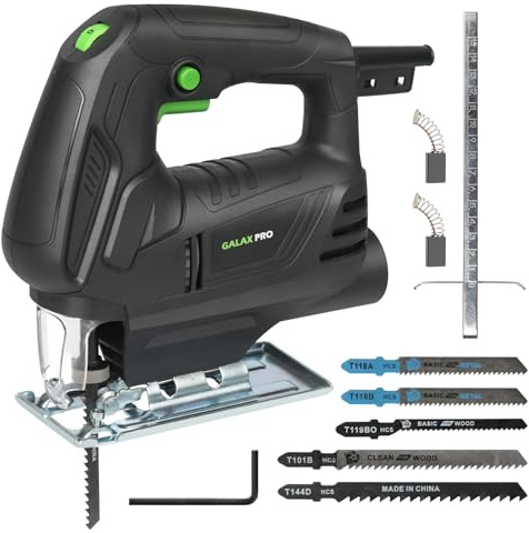 GALAX PRO 500W Seghetto Alternativo,Velocità Variabile 3000 Giri/Minuto per Taglio Legno,6 Velocità Regolabili Seghetto Alternativo Elettrico con Luce LED,Angolo di Inclinazione Regolabile da ±45 °