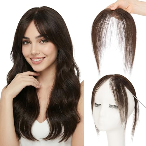 SEGO Pro Pony Haarteil Echthaar Extensions Clip in Pony Puffin mit 2 Clip Hair Topper 100 Remy Haar Air Bangs für Damen Dunkelbraun#2