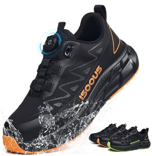 Scarpe Antinfortunistiche Uomo Donna S3S Impermeabili Scarpe da Lavoro ESD Leggere Comode Punta in Acciaio Lacci Rapidi Nero Arancione 42 EU