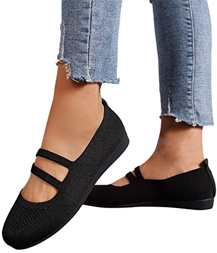 Scarpe Mary Jane Donna, Ballerine Donna Eleganti, Ballerina Pantofole Comode Chiuse Scarpe Con Tacco Basse Da Ballo Casual Sneakers Mocassini Da Camminata Slip on Primavera Estate Nero, 38