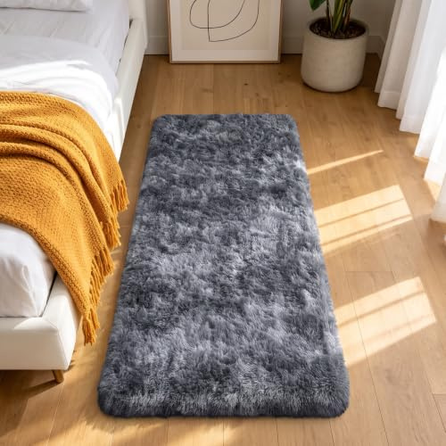 Homaxy Fluffy Rugs Living Room Extra Soft Carpet, 60x100 cm Dark Grey | Non-Slip Foam Backing Shaggy Modern Area Rugs, Non-Shedding Machine Washable Easy Care Home Decor for Nursery Bedroom Office