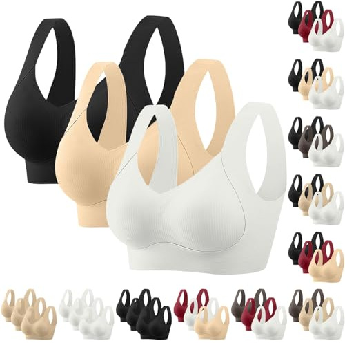 Générique Lot de 3 Soutien-Gorge sans Armature Femme Grande Taille Push Up Invisible Brassière Maintien Confortable avec Bretelles Larges et Dos en U pour Activités Quotidiennes