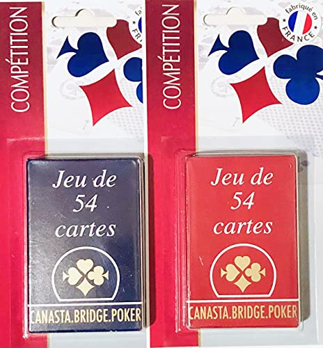 Lot de 2 Jeux de 54 cartes - Bleu et Rouge Gauloise - Cartonnées Plastifiées Sous blister - 4 index standards - portraits français