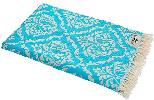 Carenesse Jacquard Hamamtuch Barock 90 x 175 cm türkis I Edles Hamam Handtuch 100% saugfähige Baumwolle mit hochwertiger Webung I Pestemal/Fouta weich & zart I Leichtes Hamam Strandtuch kompakt